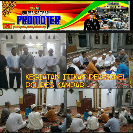 Itikaf di Masjid Al Mujahirin Salo, Personel Polres Kampar Sosialisasikan Kamtibmas